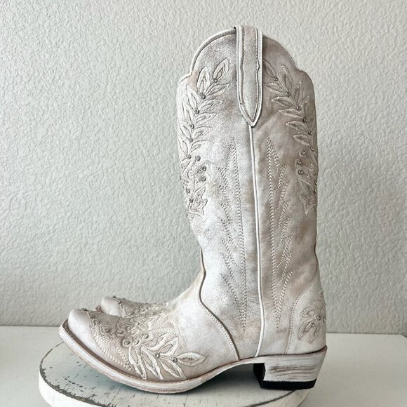 Lane DESTINY Womens Cowboy Boots 8 White Western Cowgirl Bridal Mid Calf Tall - Picture 4 of 11